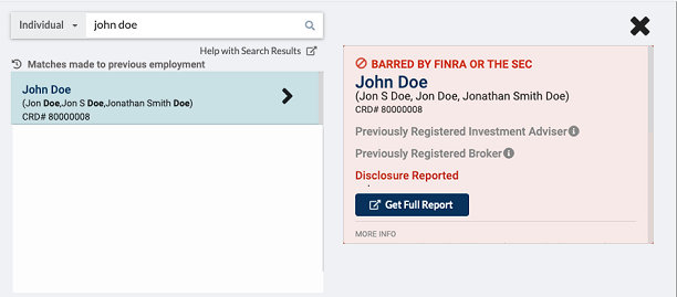 Search results for an individual